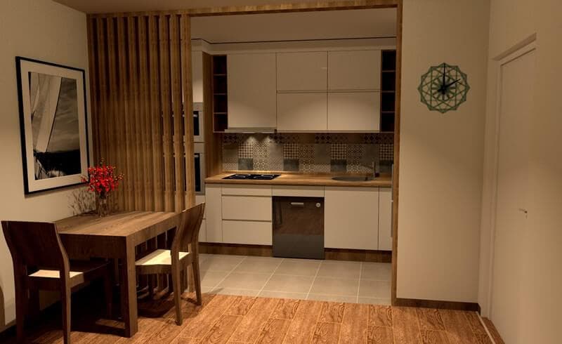 3D render kuhinje sa trpezarijom — Kuhinja i trpezarija