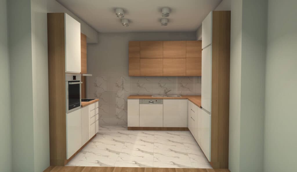 3D render kuhinje sa visokim ormanima — Biljana — kuhinja