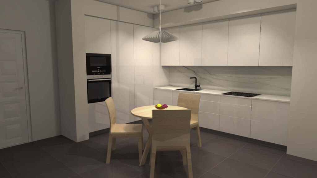 3D render kuhinje sa trpezarijskim delom — Brian — kuhinja
